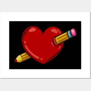 Heart With Pencil Love To Draw Drawing Artist Posters and Art
